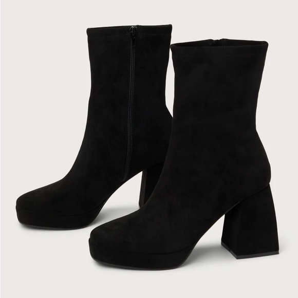 Lulu's NIB Mazarine Black Vegan Suede Platform Mid-Calf Boots - Picture 2 of 4